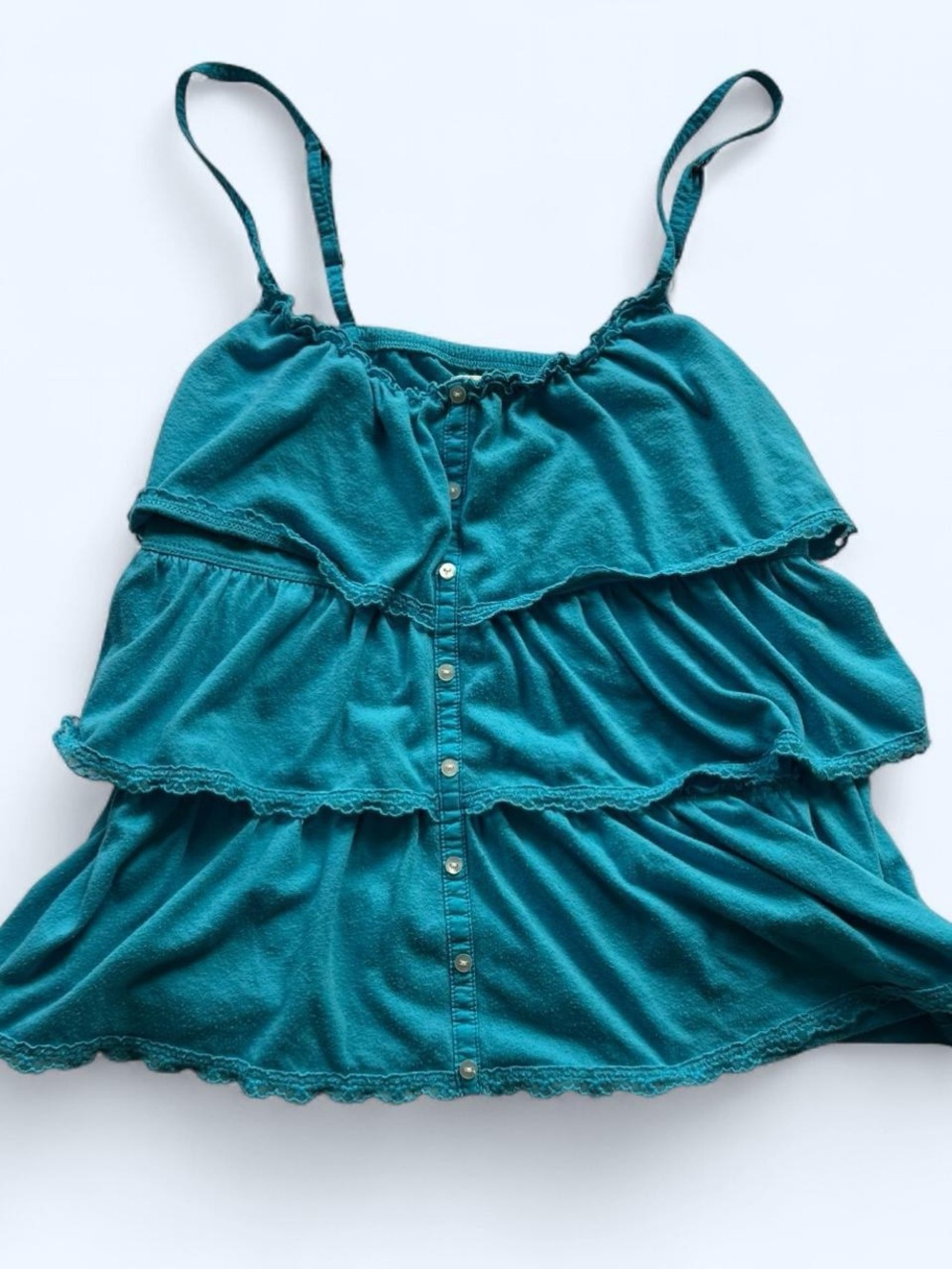 Hollister Vintage Y2K Blue Tiered Babydoll Lace Trim Cami Tank Top M
